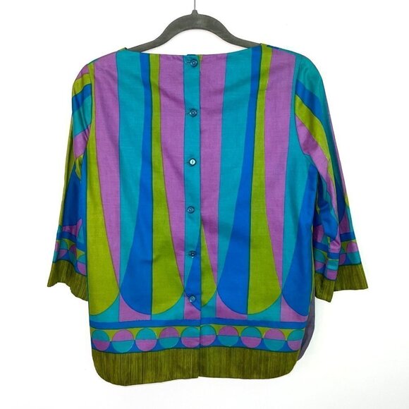 Alex Colman California Top Womens Size 12 Vintage Cotton Button Back Blue Green - Picture 12 of 13